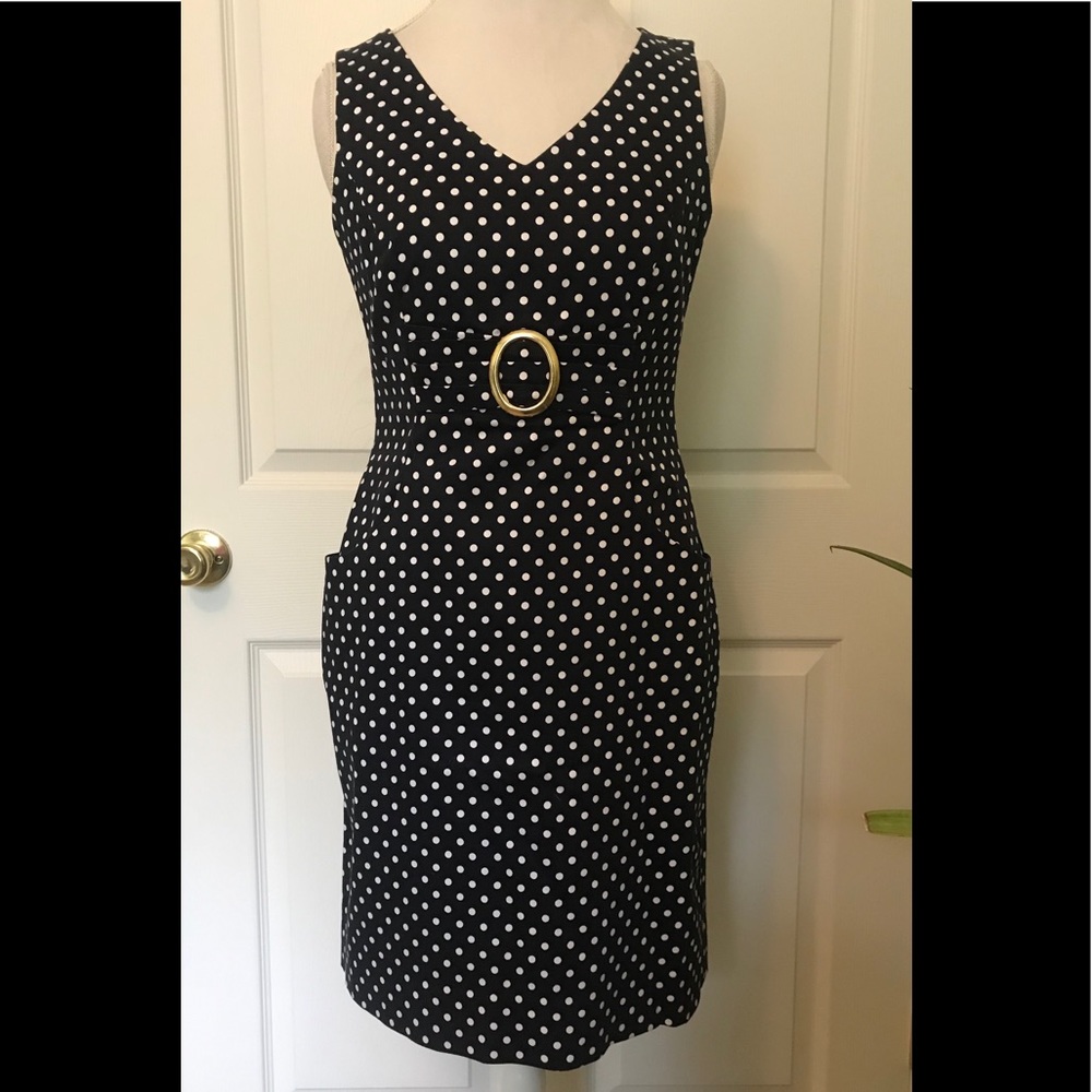 😍GORGEOUS Tahari Navy Blue Polka Dot Dress